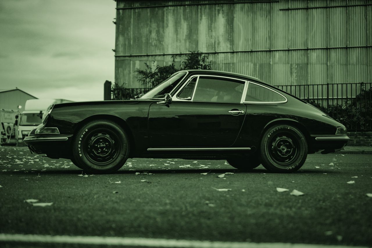 Classic black Porsche 912, side profile