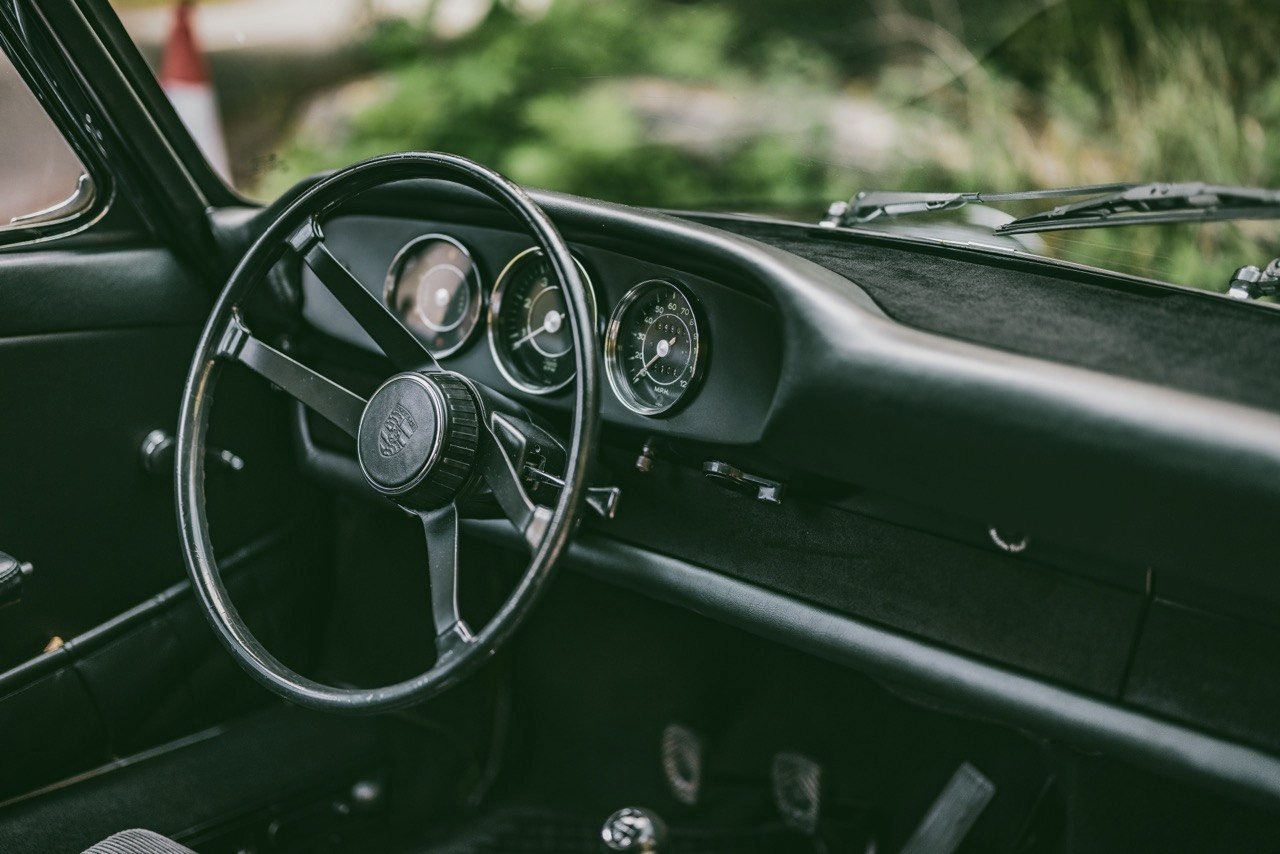 Interior of a classic car kept in secure indoor car storage