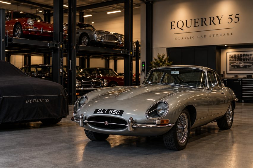 Classic Jaguar E-Type in private indoor classic car storage in Essex