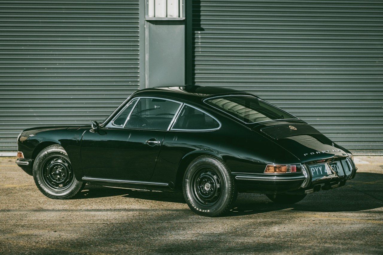 Black Porsche 912 inside the private Equerry 55 storage building in Essex